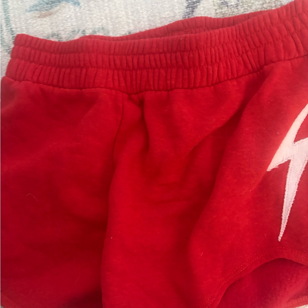 Aviator Nation Red Women's Shorts with Lightning Bolt